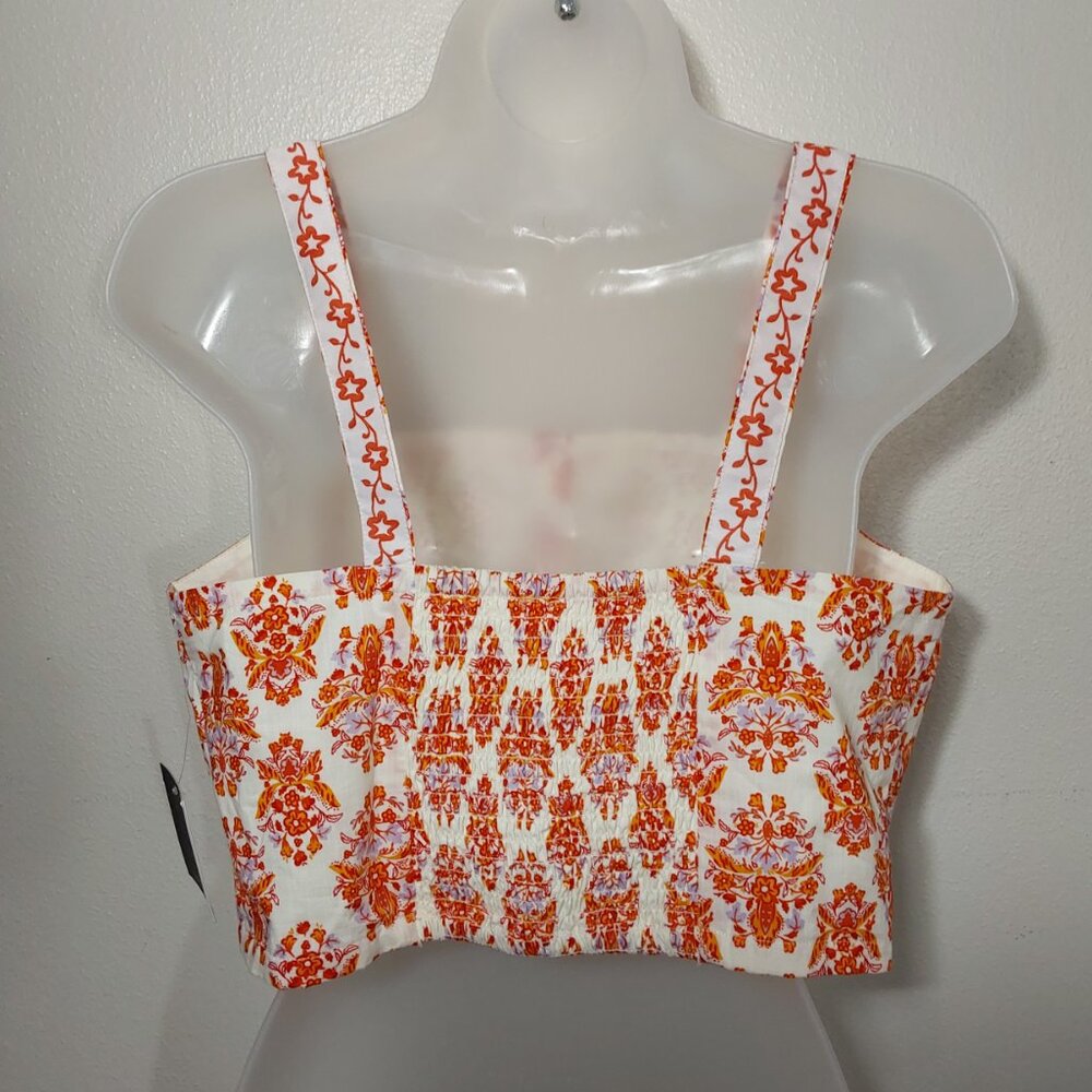 NWT Haute Hippie Sleeveless Floral Crop Top 100% Cotton Orange White - Large - Picture 5 of 9